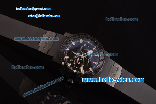 Ulysse Nardin Maxi Marine Diver Chrono Swiss Valjoux 7750-DD Automatic PVD Case Stick Markers with Black Rubber Strap and Black Dial - Click Image to Close